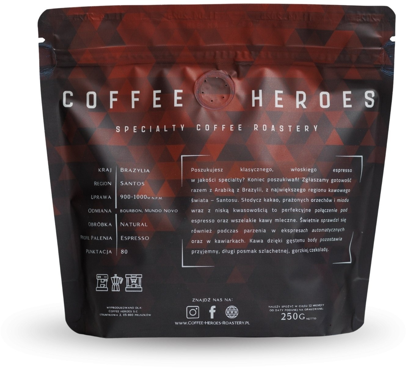 Kawa ziarnista Coffee Heroes Roastery Brazylia Santos Espresso 250g