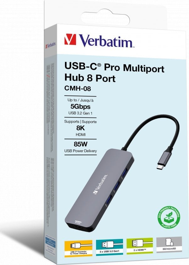 HUB USB Verbatim 32151 1x SD 1x USB-C PD 1x microSD 2x HDMI + 3x USB-A 3.2 Gen1 (32151)