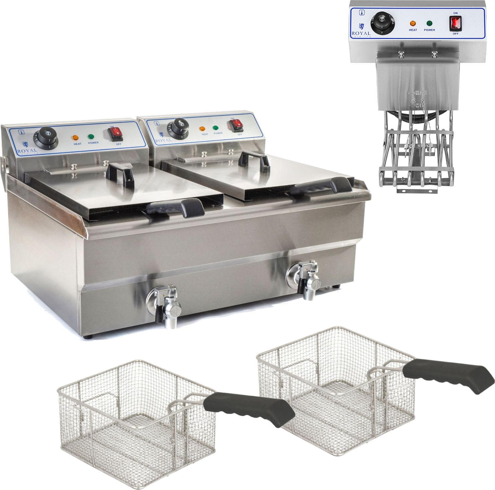 Royal Catering Frytownica podwójna dwukomorowa z kranami 400V - 2x10L