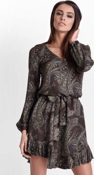 ivon Sukienka Masha w stylu boho -Khaki wzór- Ivon