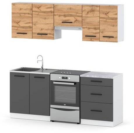 Kuchnia Mała Pojemna Nowoczesna Modułowa Blat 2m Biały Dąb Wotan Szary Mat