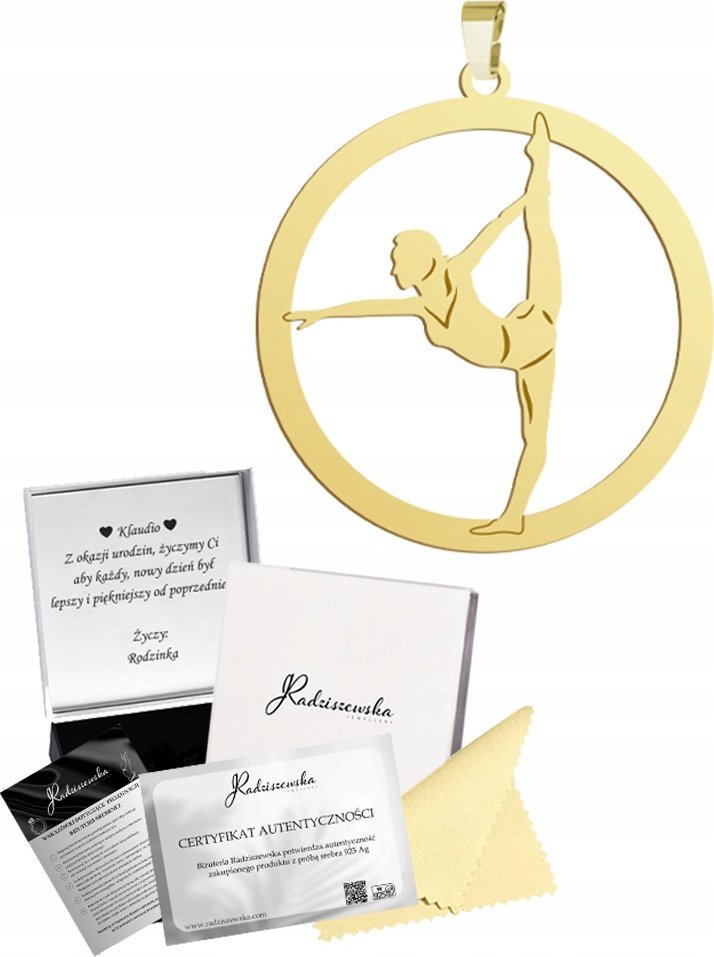 Radziszewska Jewellery Złota Zawieszka z Gimnastyką Gimnastyczka SREBRO 925 Prezent GRAWER GRATIS