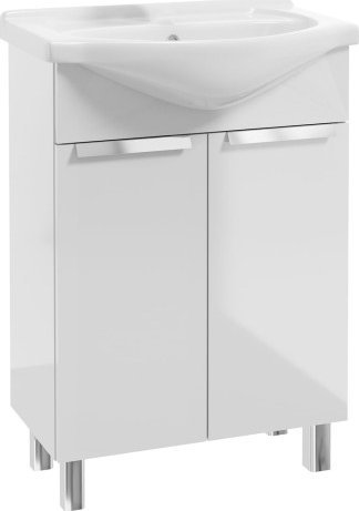 Deftrans Szafka łazienkowa z umywalką stojąca biały połysk 60 x 85 cm Lily