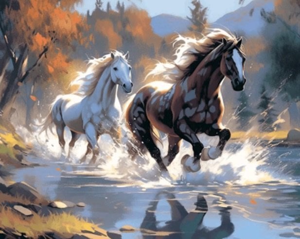 Norimpex Diamentowa Mozaika Konie Dwa Galopujące Przez Rzekę 30x40