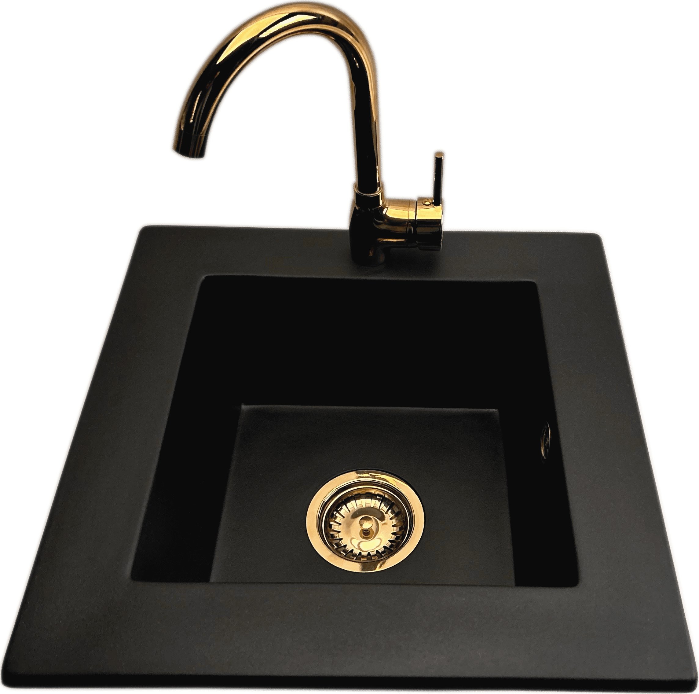 Zlewozmywak PREHNIT Zlewozmywak jednokomorowy FRENIT 12 czarny + bateria BETA złota