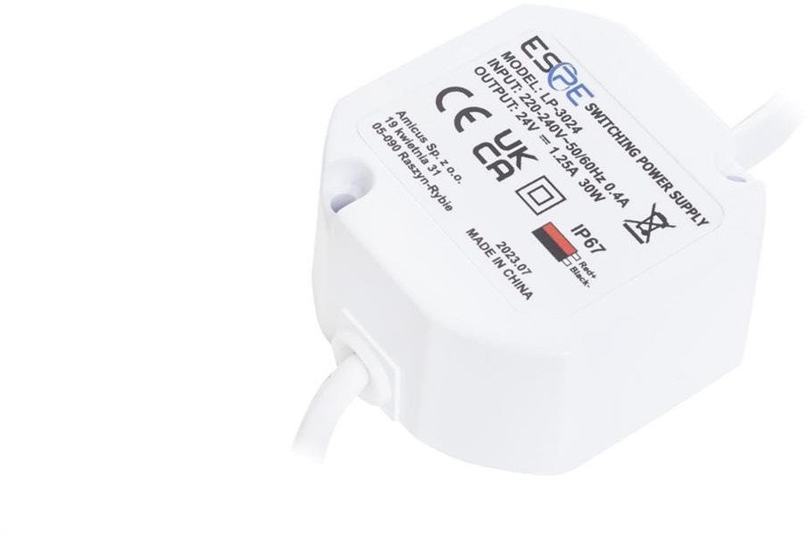 Impulsinis maitinimo šaltinis ESPE LP-3024 (30W, 1.25A/24V, hermetinis IP67, 50x47x25)