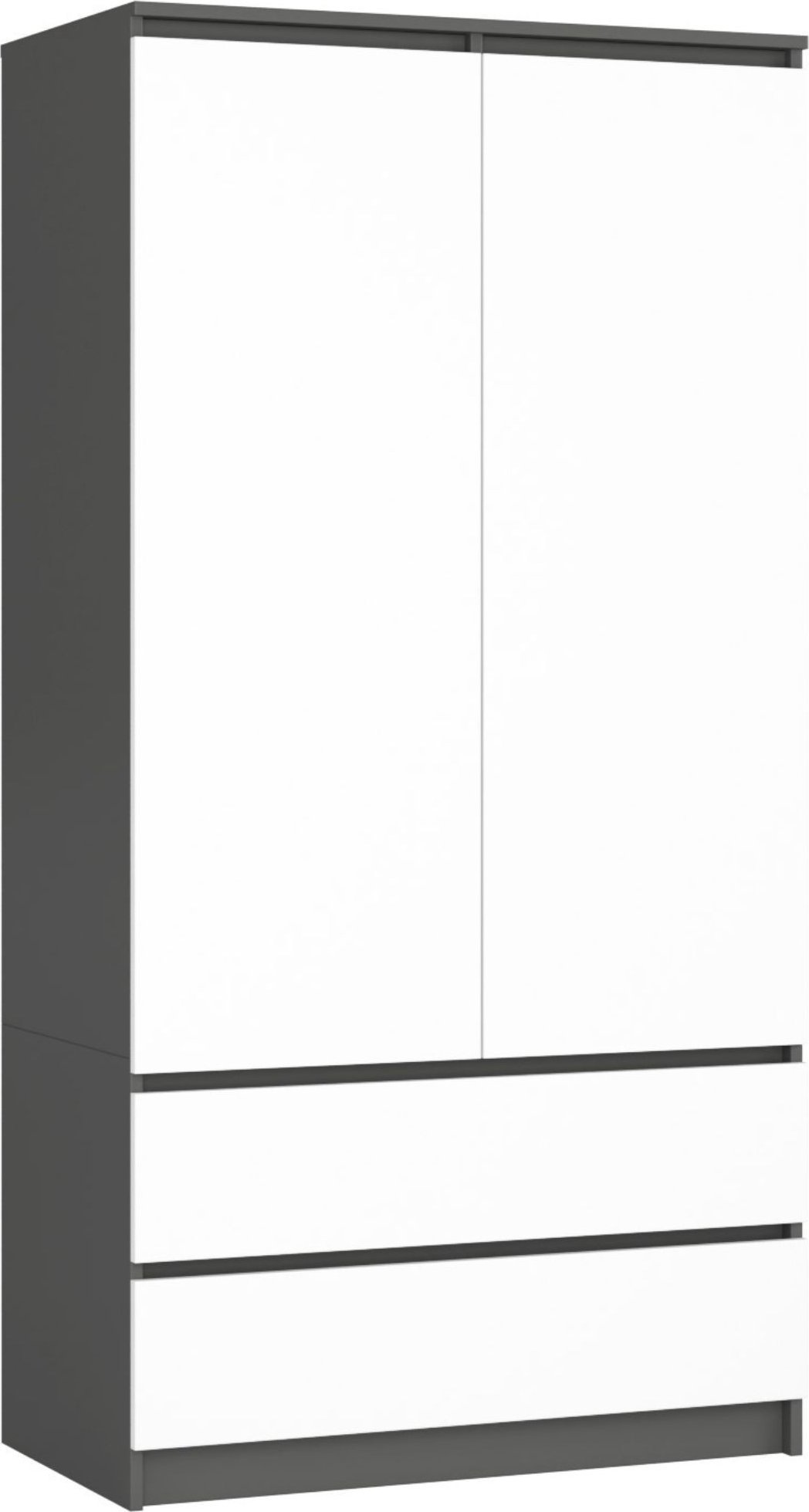 Fabryka Mebli Akord Szafa do sypialni S 90 cm 2 drzwi 2 szuflady - grafit szary-biała