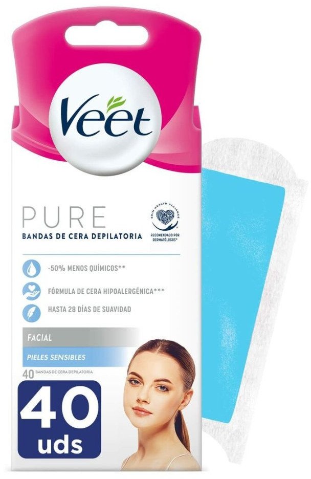 Plastry do Depilacji Twarzy Veet Bandas De Cera Pure Skóra wrażliwa (40 Sztuk)
