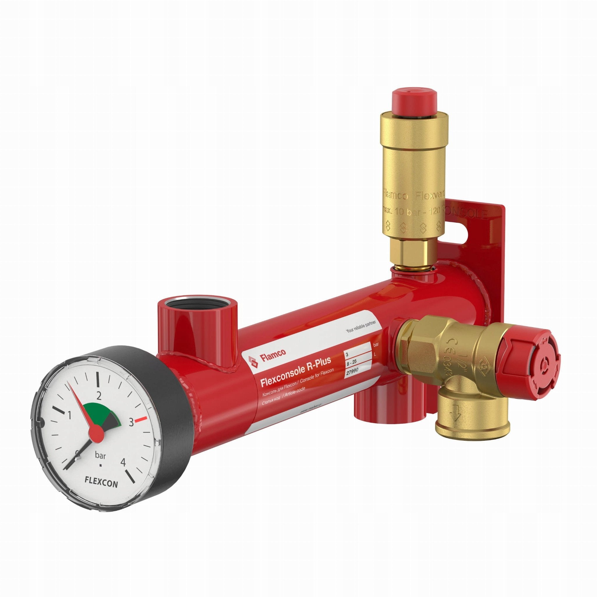 Konsola RED by Flamco do podwieszenia do ściany naczynia wzbiorczego do c.o do poj. 25 litrów. Grupa bezpieczeństwa do c.o: manometr (0-4bar); zawór b