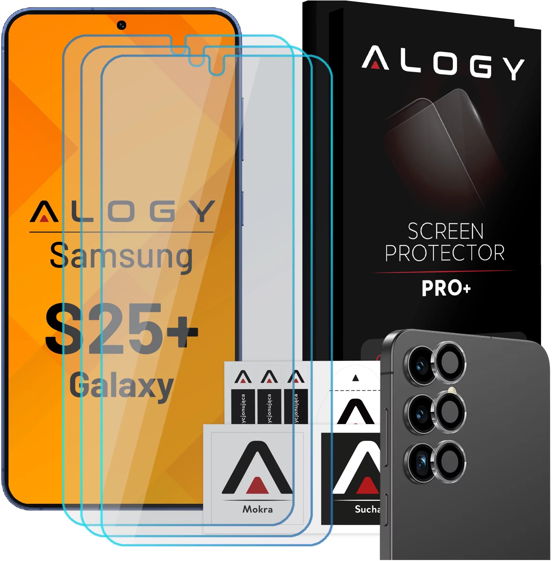 3x Szkło hartowane na ekran + szkło na obiektyw do Samsung Galaxy S25 Plus ochronne szkiełko na ekran i aparat 9H Alogy GlassGuard Pack zestaw szkieł