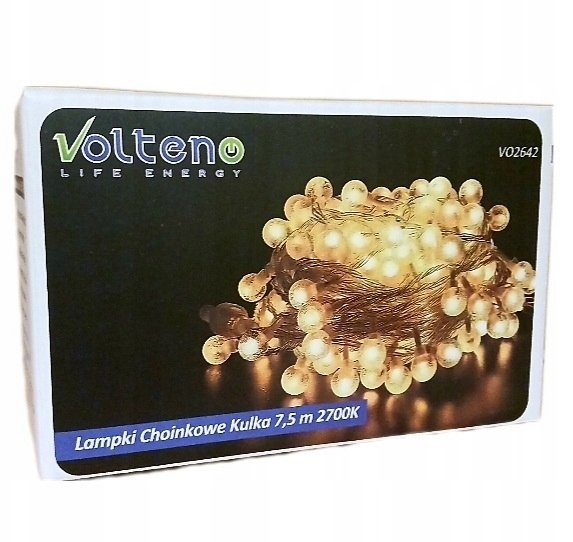 Lampki choinkowe łańcuch świetlny ciepły biały kulki 50 Diod LED 7,5m