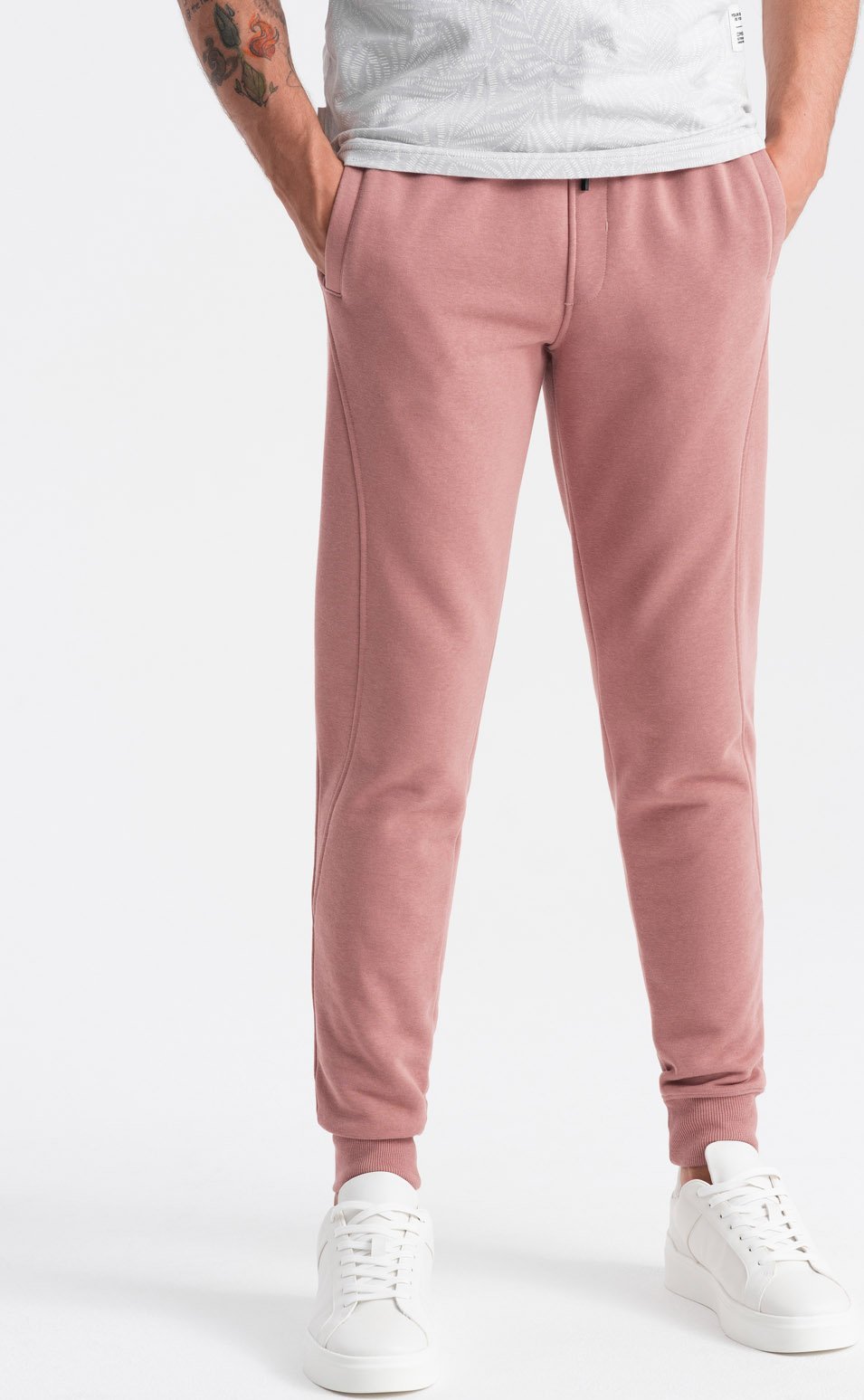 Ombre Męskie spodnie dresowe bawełniane joggery BASIC ciemnoróżowe V4 OM-PABS-0174 M