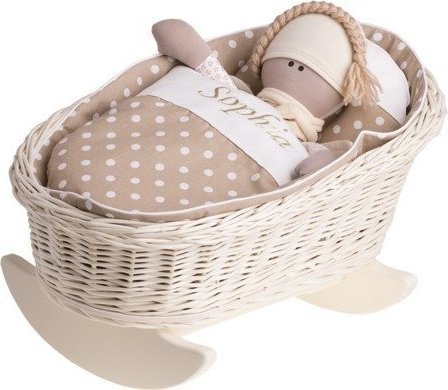 WickerPL Łóżeczko wiklinowe dla lalek białe z imieniem