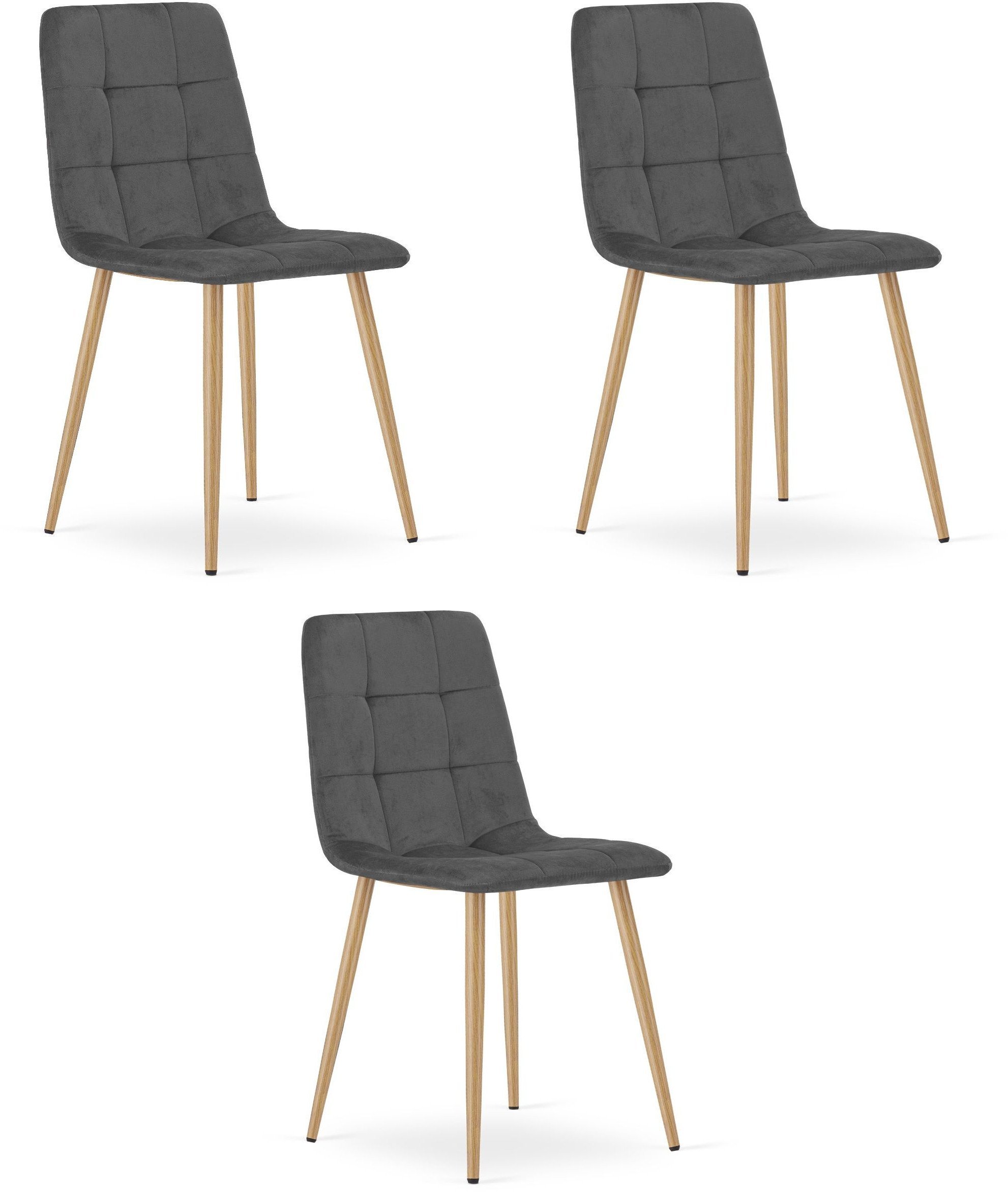 Krzesło KARA - ciemny szary aksamit / nogi kolor drewna x 3