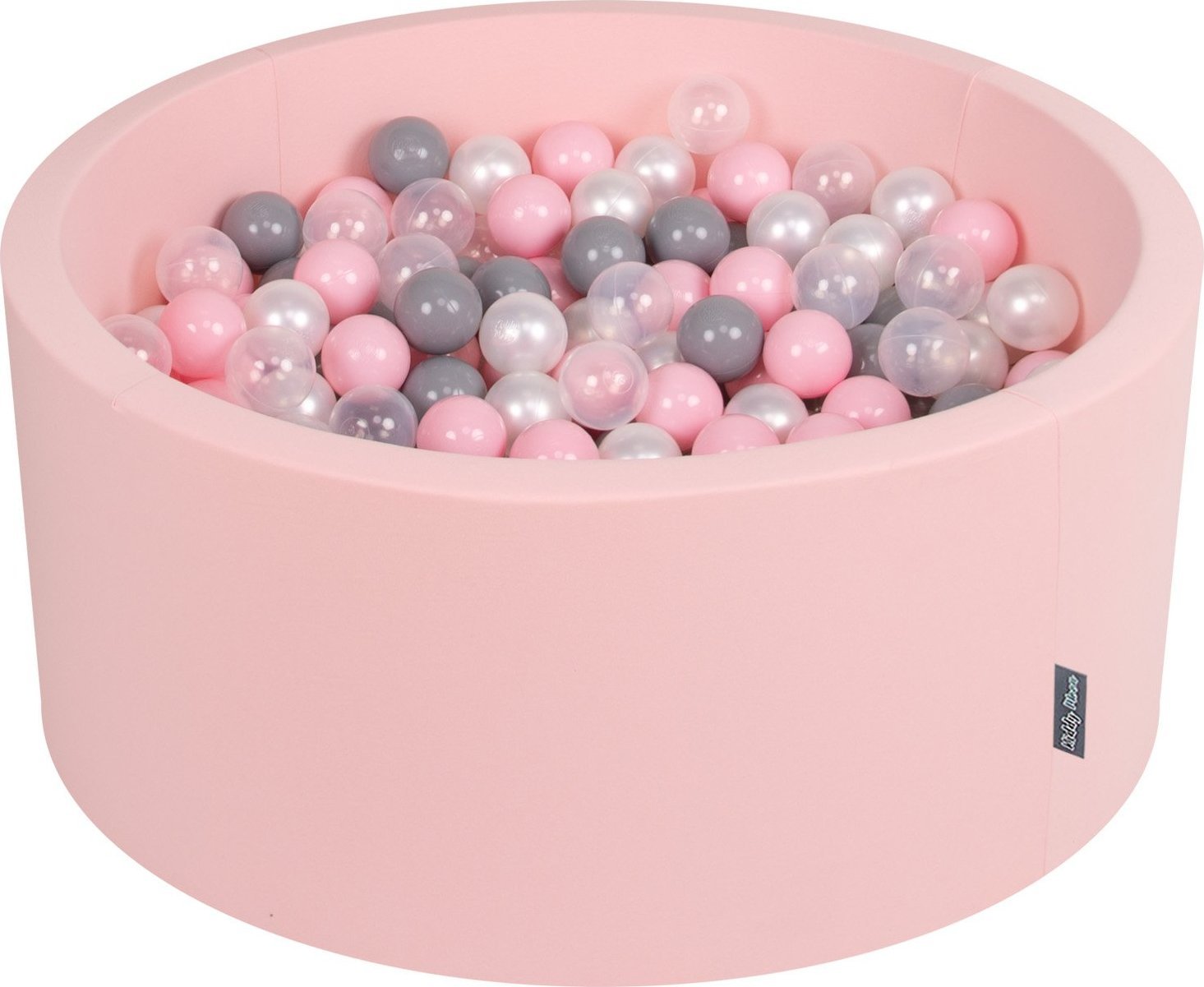 KiddyMoon KiddyMoon Suchy basen okrągły z piłeczkami 7cm 90x40 różowy: perła-szary-transparent-pudrowy róż 90x40cm/300piłek Zabawka basen piankowy
