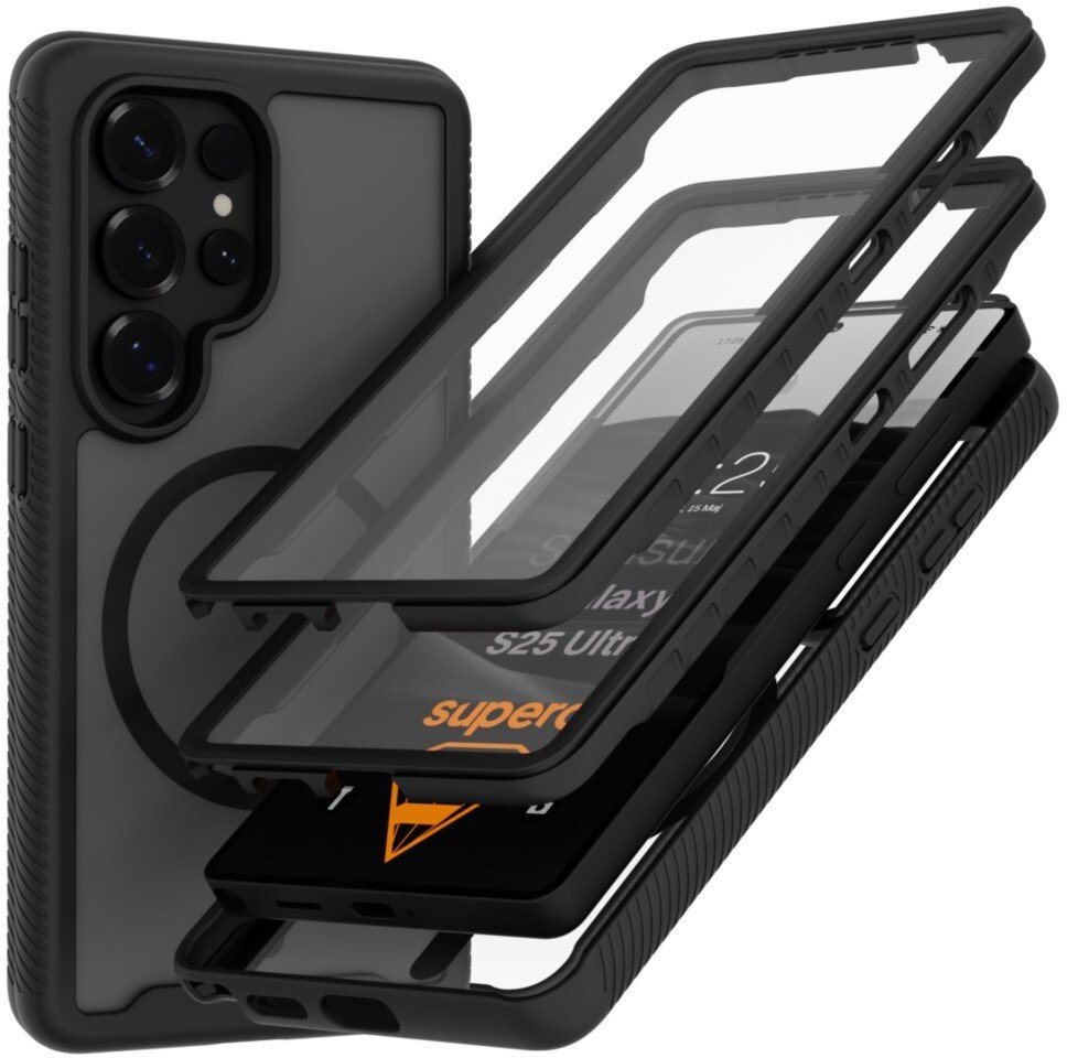 Etui pancerne 360 Supero MagSafe do Samsung Galaxy S25 Ultra, przezroczysto-czarne