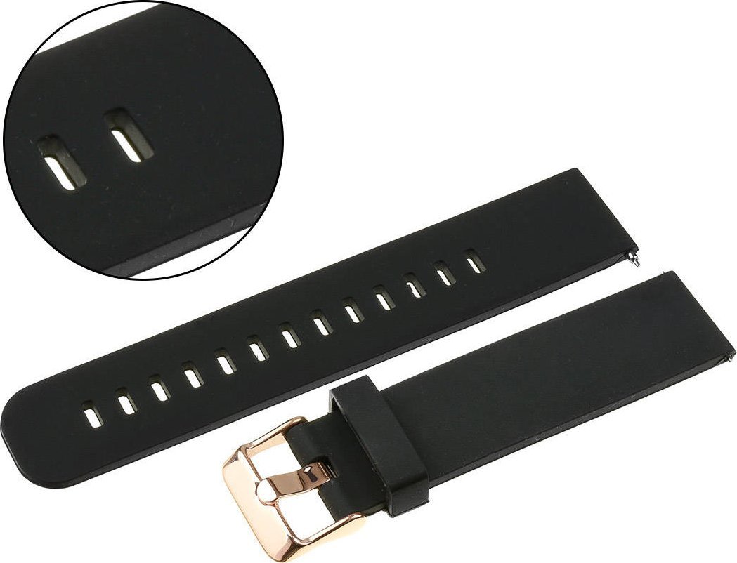 Pacific Pasek uniwersalny 20 mm silikonowy czarny, różowozłota zapinka + teleskopy U15