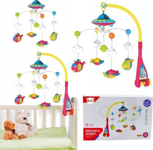 LeanToys Karuzelka Do Łóżeczka Dla Niemowlaka Ufo Samoloty Projektor 108 Melodii