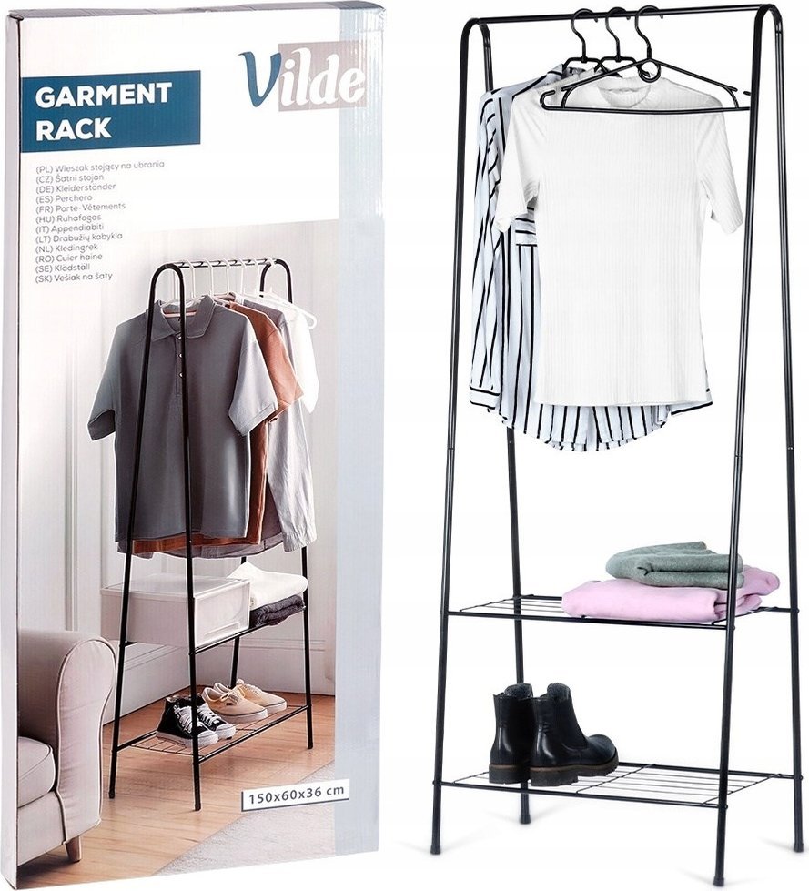 Vilde Wieszak stojący na ubrania metalowy czarny 153 cm