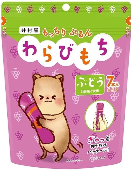 Mocchiri Purun! Warabi Mochi Budou, galaretka mochi o smaku winogronowym do wyciskania (7 saszetek) 105g - Imuraya