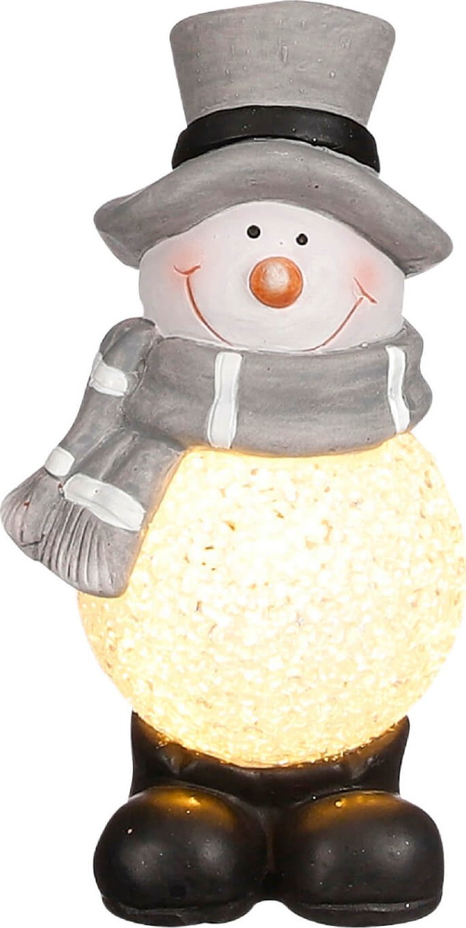 Direct Home and Garden Bałwanek ceramiczny szary na baterie 8x9,5x18 cm