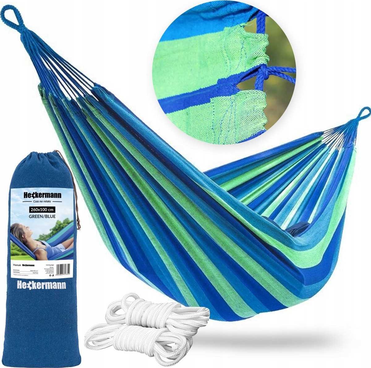 Heckermann Hamak Sznurkowy Zielono-Niebieski 260X100