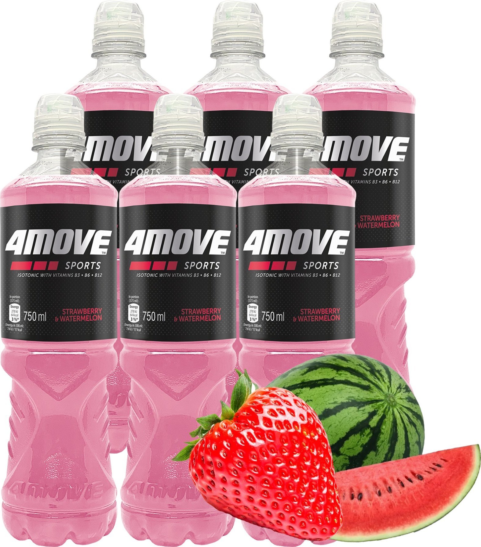 4Move 4Move Napój izotoniczny niegazowany o smaku truskawka - arbuz 750 ml x 6 sztuk