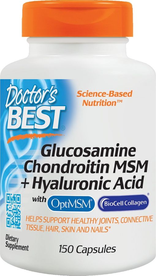 DOCTORS BEST Doctor's Best - Glukozamina, Chondroityna, MSM + Kwas Hialuronowy, 150 kapsułek