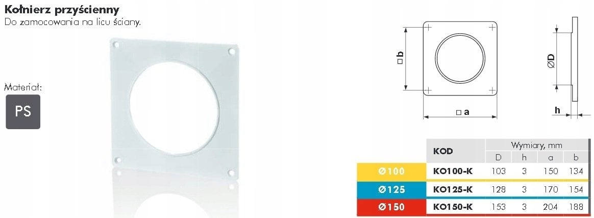 Kołnierz przyścienny kanału okrągłego fi 100mm KO100-K
