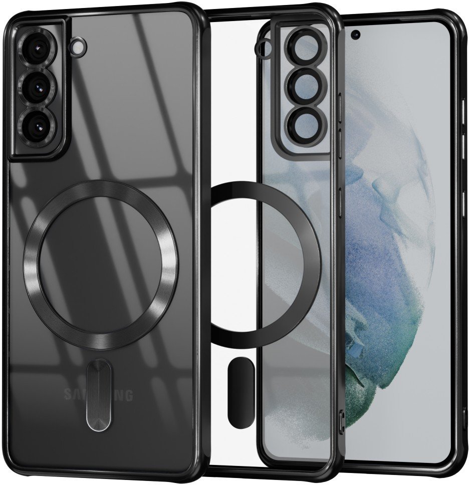 Etui Supero Magnetyczne TPU Plating do Samsung Galaxy S21 5G, przezroczyste z czarną ramką