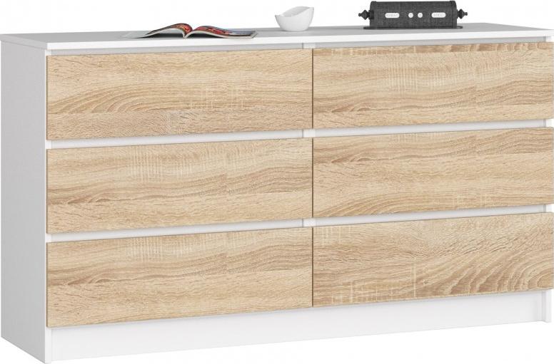 Fabryka Mebli Akord KOMODA K 140 cm 6 SZUFLAD BIAŁA / SONOMA