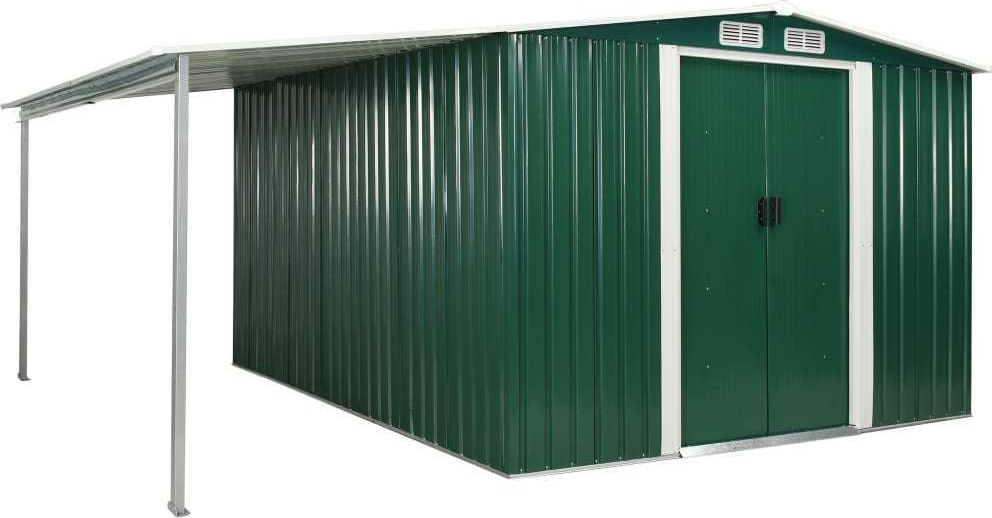 vidaXL Szopa ogrodowa z drzwiami przesuwnymi, zielona, 386x312x178 cm