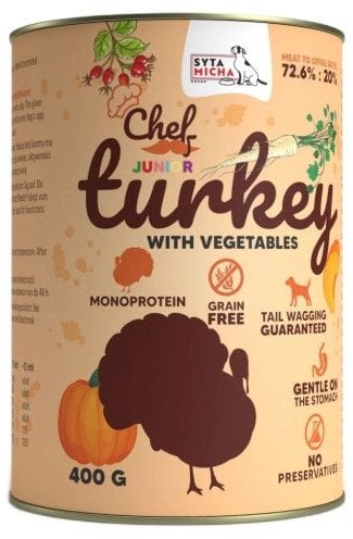 SYTA MICHA Chef indyk z warzywami junior mokra karma dla psa 400g