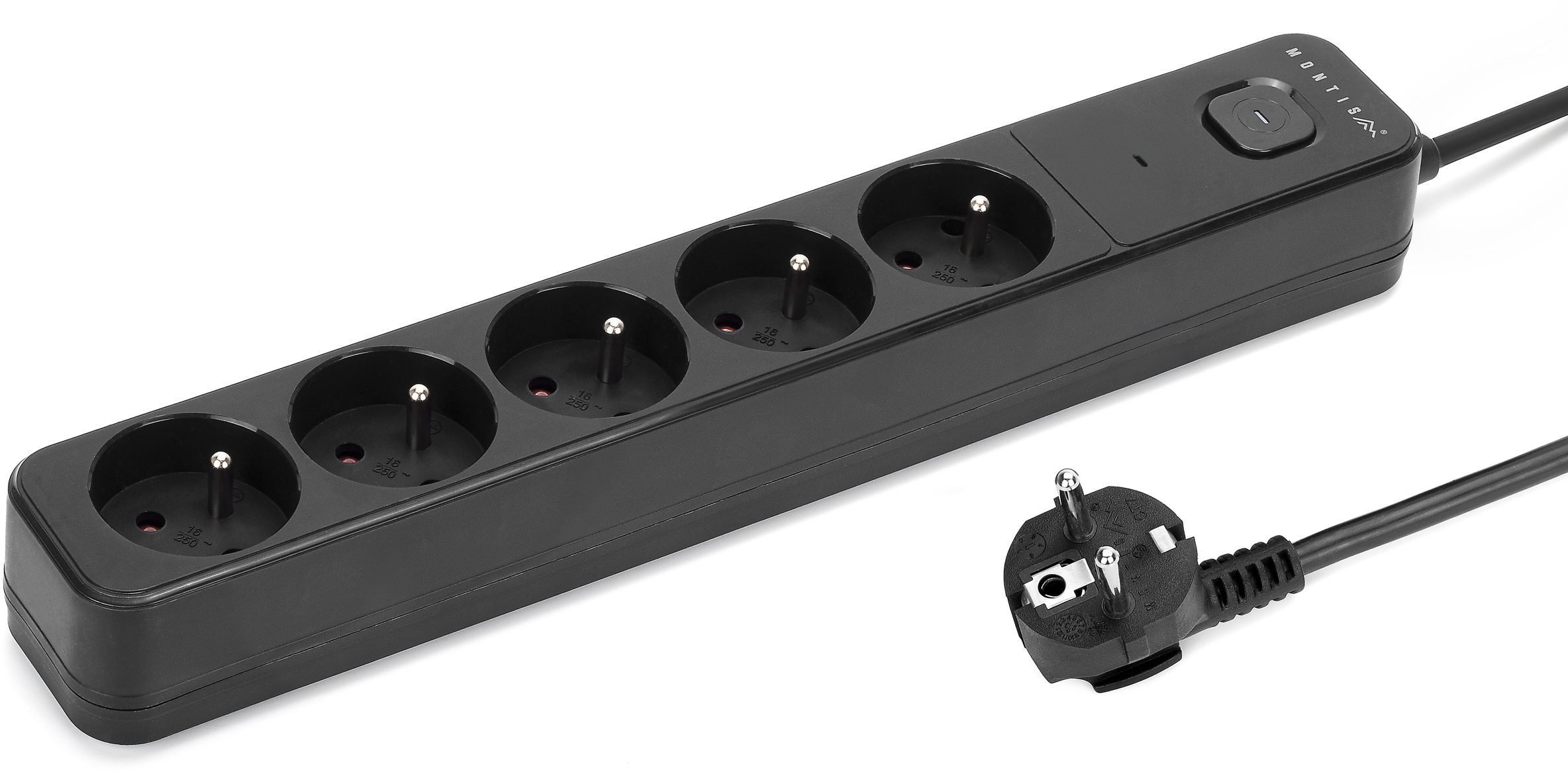 Listwa zasilająca Montis Listwa przeciwprzepięciowa czarna 5-gniazdowa 3m MT187-BK-3
