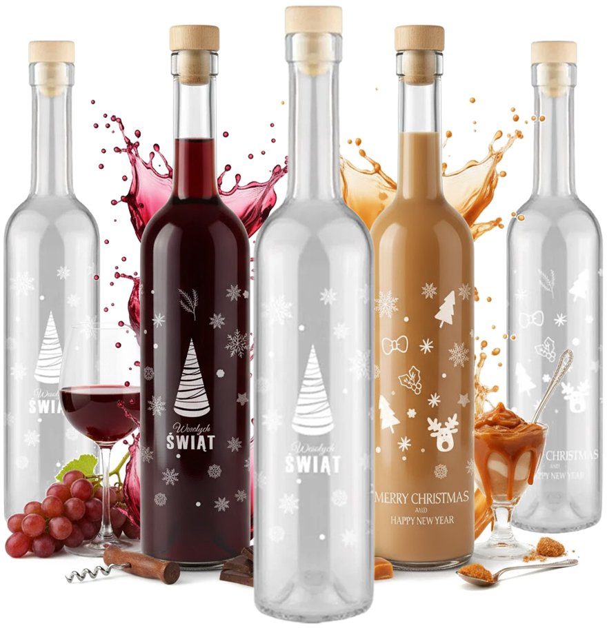 20x BUTELKI ŚWIĄTECZNE FUTURA 500ML Z NADRUKIEM NA LIKIER NALEWKI WINO