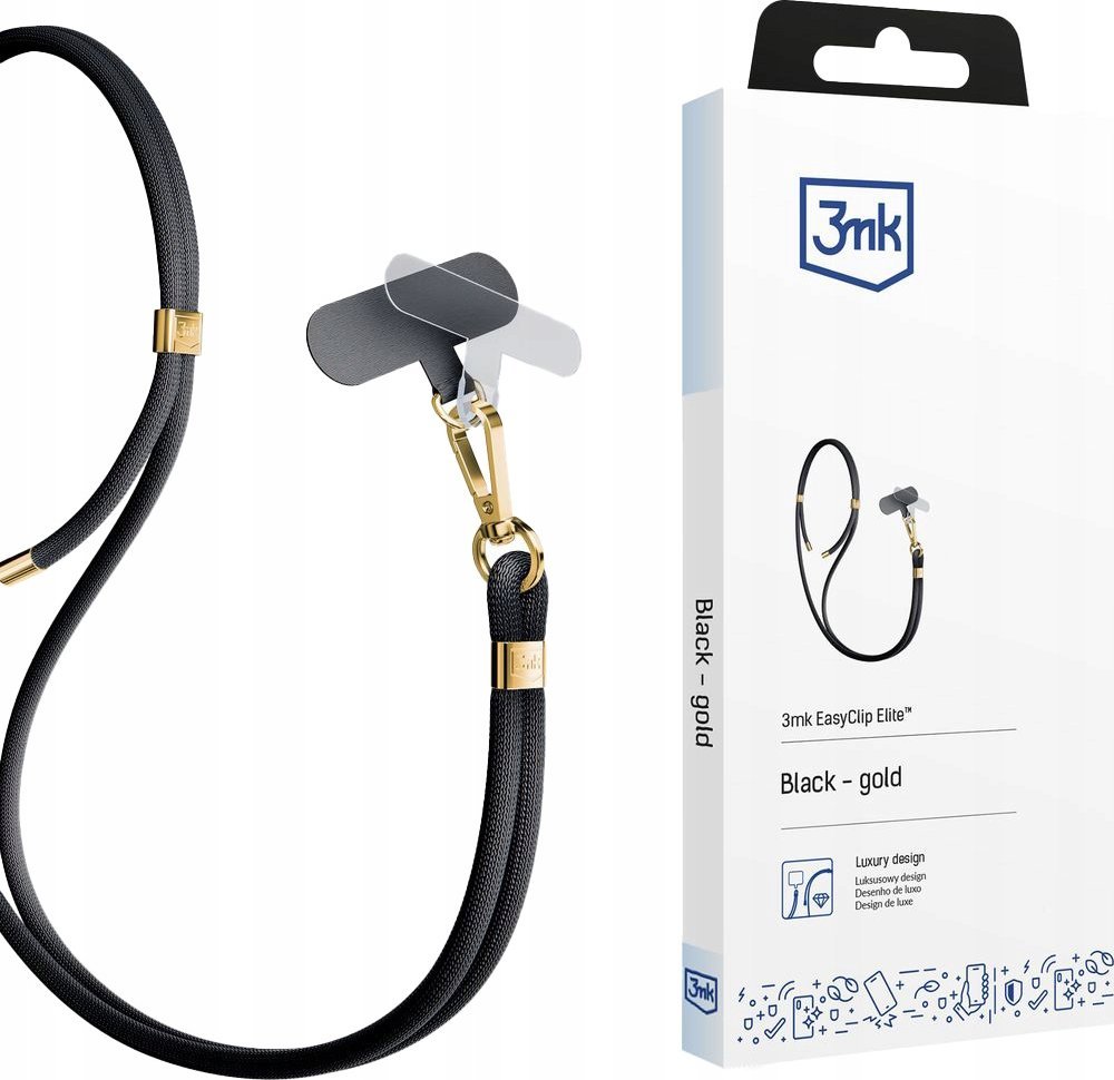 3MK Smycz do telefonu - EasyClip Elite - Czarny (gold)