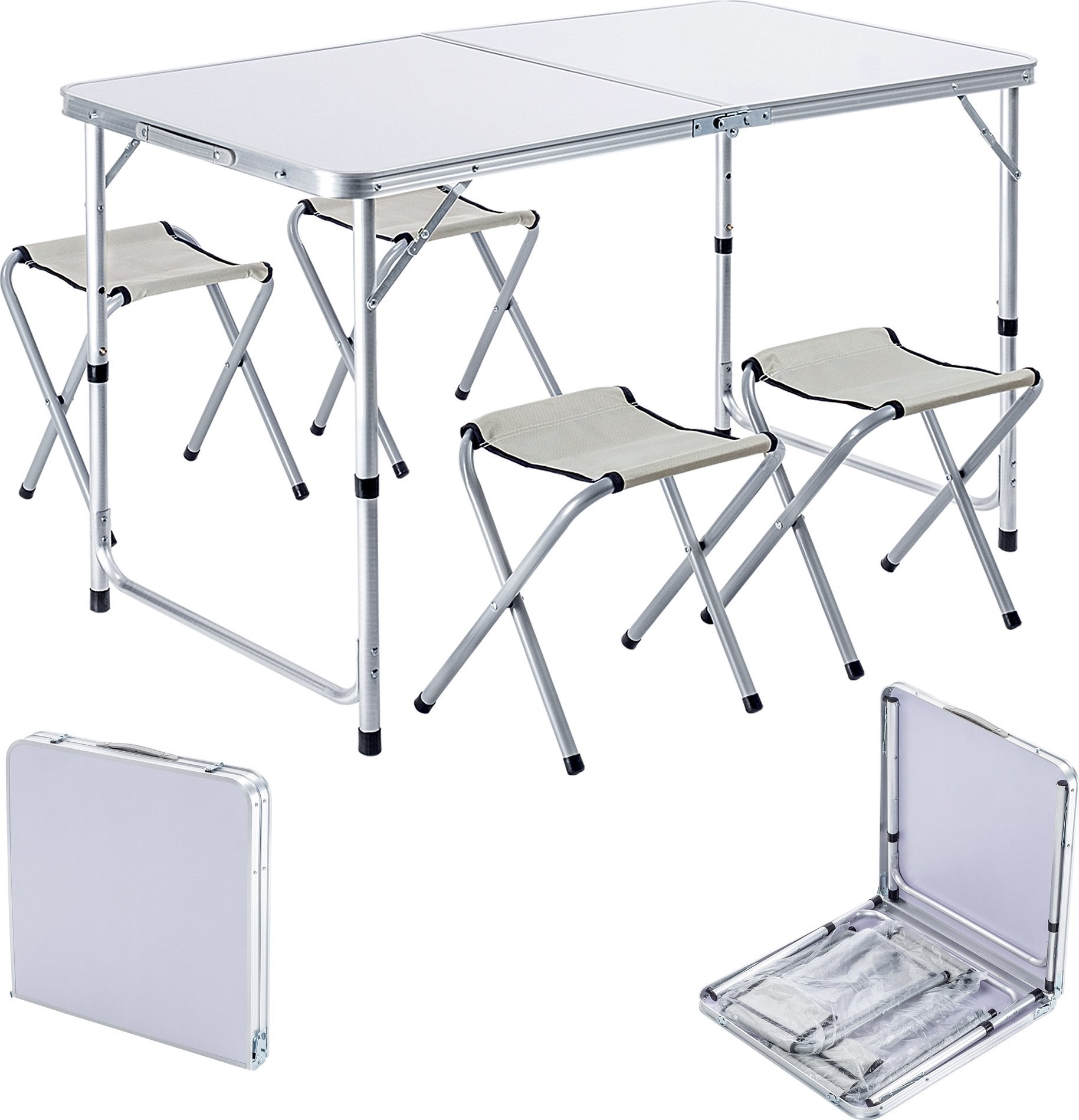 Kadax KADAX Zestaw Turystyczny Stół Składany 120cm + 4 Krzesła 5W1 Kempingowy Grill