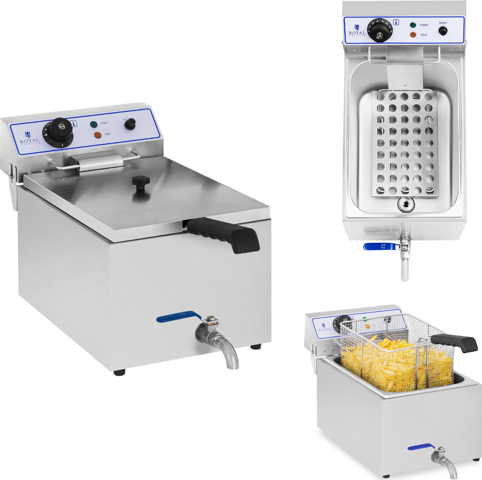 Royal Catering Profesjonalna frytownica do frytek ryb z kranem 3000W 17L Royal Catering RCEF 15E