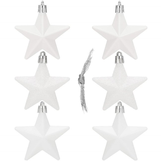 Bombki choinkowe 6 szt. gwiazdki ozdoby świąteczne zestaw białe UNIWERSALNY