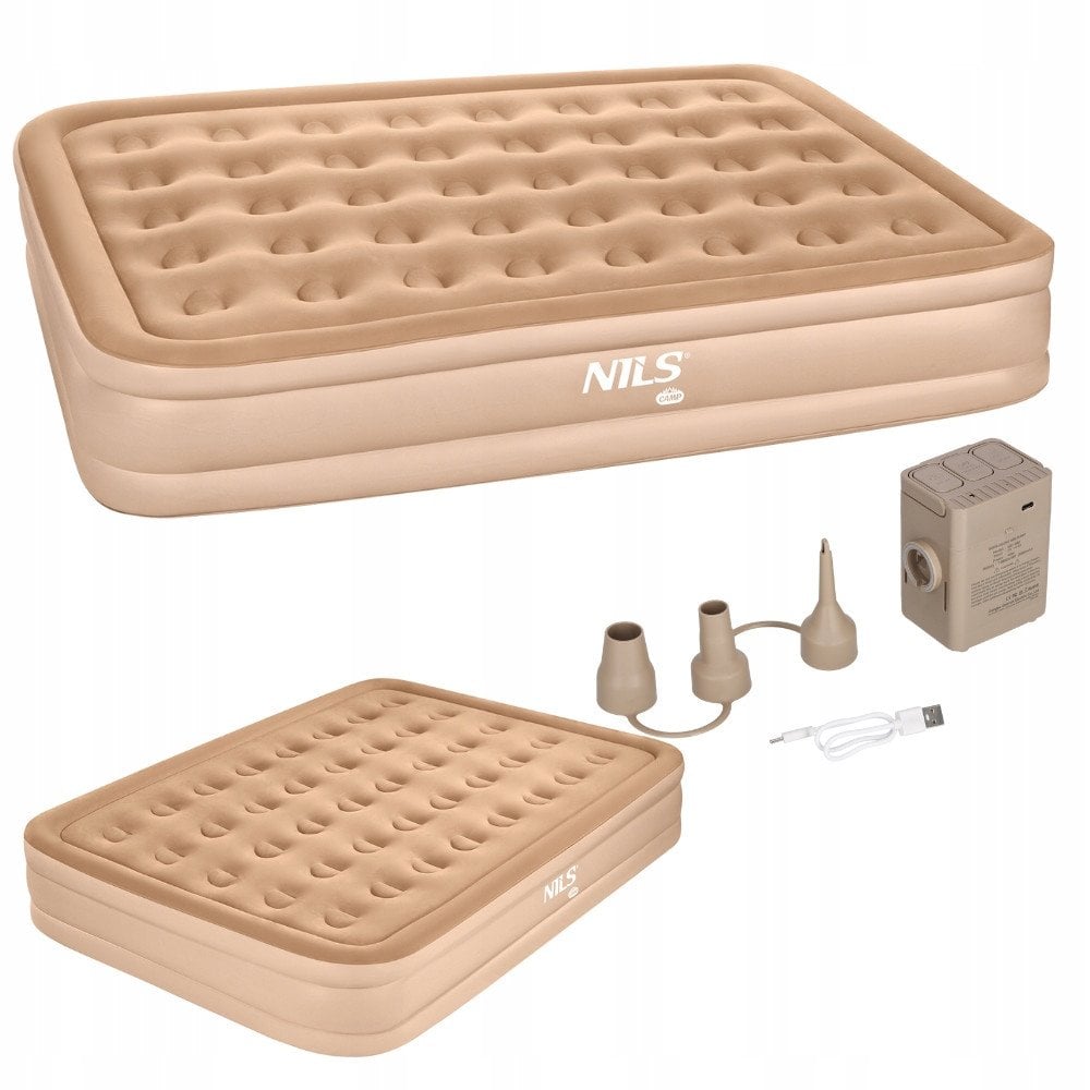 NC2808 MATERAC DWUOSOBOWY KING SIZE BEŻOWY + POMPKA ELEKTRYCZNA NILS CAMP