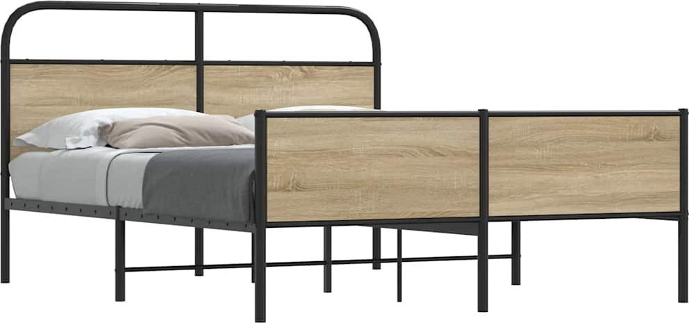 vidaXL Metalowa rama łóżka, bez materaca, przydymiony dąb, 180x200 cm