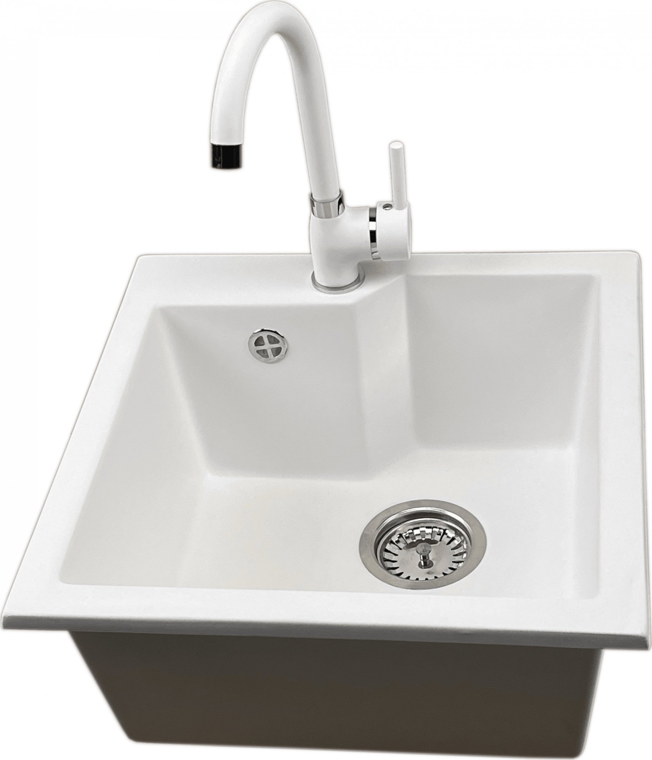 Zlewozmywak PREHNIT Zlewozmywak jednokomorowy NUMO biały + bateria NOON