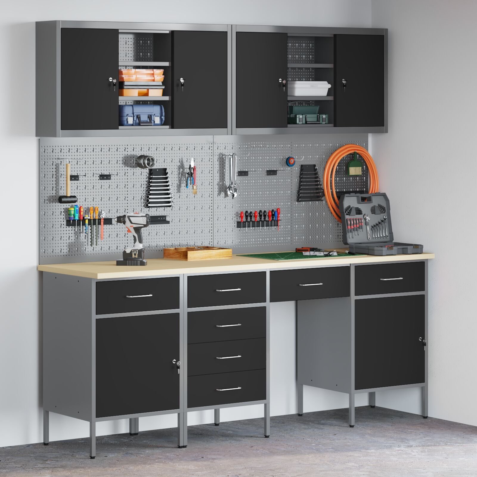 vidaXL Zestaw 8 Czarny Stal Standardowy Rozmiar Regulowane Stopy