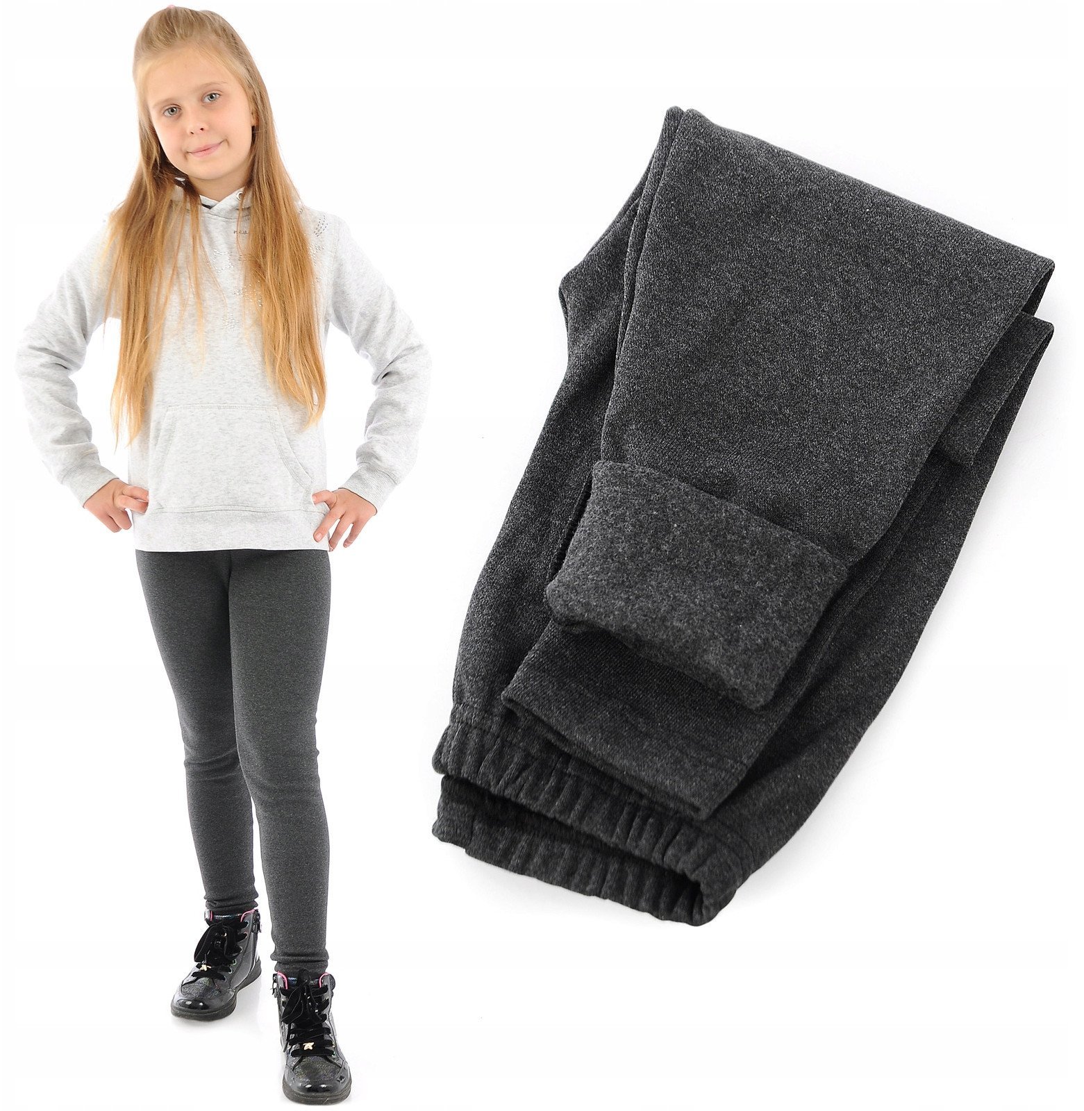 LAEMI ocieplane elastyczne legginsy dziecięce produkt polski grafitowe 98