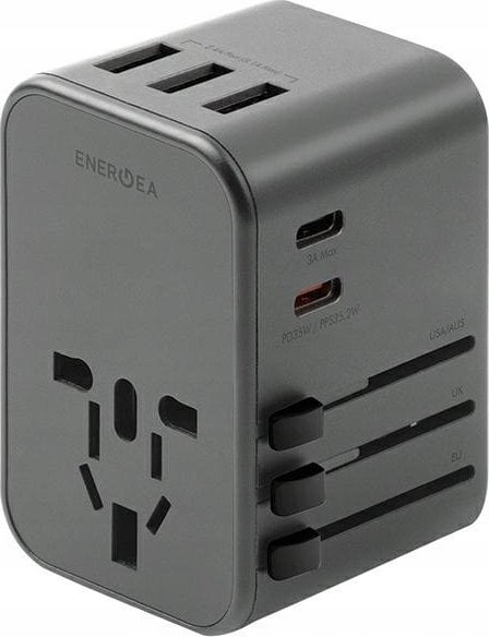 Ładowarka Energea ENERGEA ład. siec. 3xUSB+2xUSB-C PD-PPS-QC 3.0 35.5W 3A2C adapter 4w1 US/UA/EU/UK szary/gunmetal Travelworld