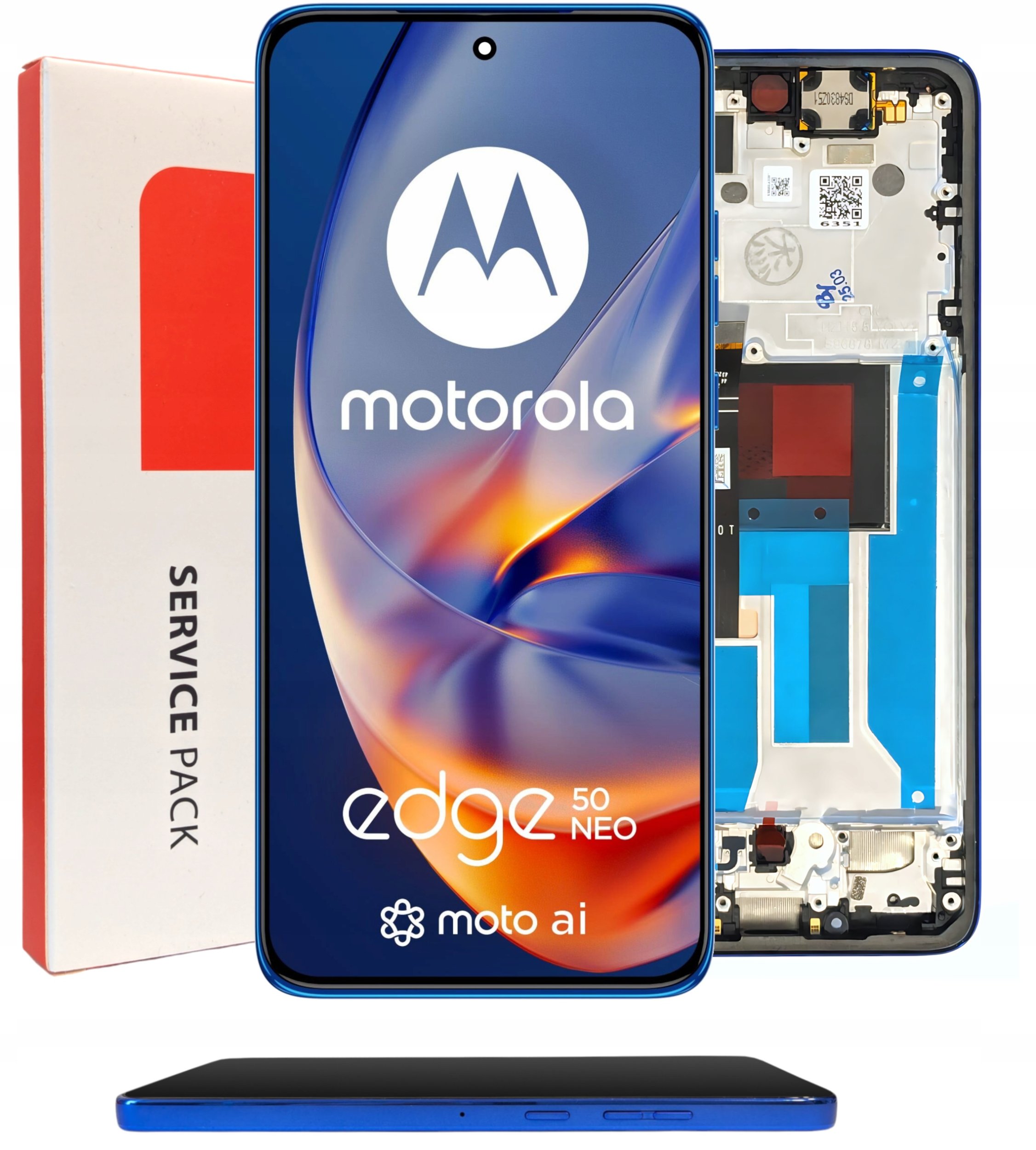 ORYGINAŁ WYŚWIETLACZ EKRAN LCD DO MOTOROLA EDGE 50 NEO RAMKA NIEBIESKA