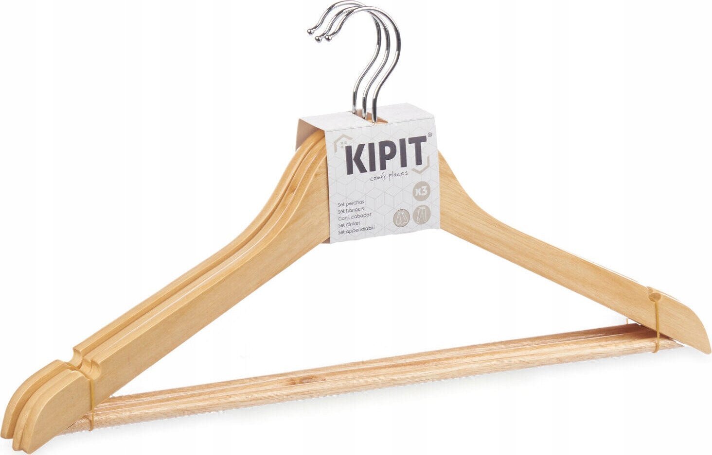Kipit Drewniane wieszaki do garderoby WOODEN, 3 sztuki