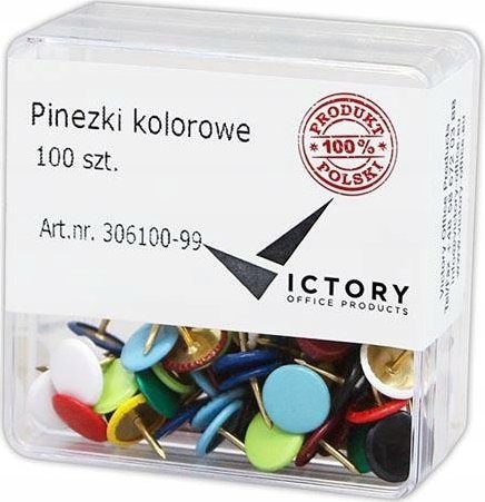 Victory Office Product PINEZKI VICTORY OFFICE MIX KOLORÓW 100 SZT. POJEMNIK PLASTIKOWY