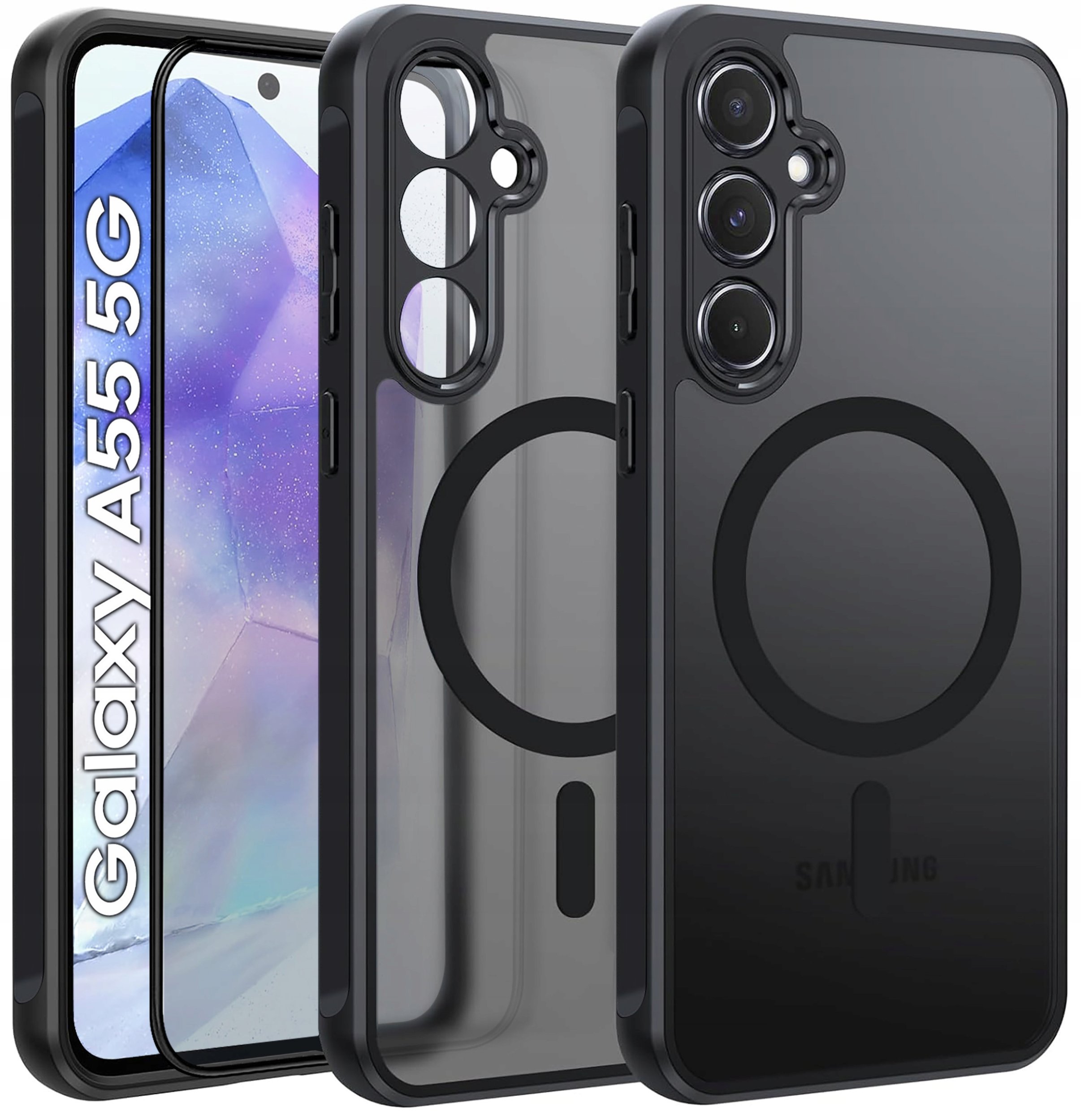 Etui do Samsung A55 5G do MagSafe MATT CASE WZMACNIANE Szkło 5D PREMIUM