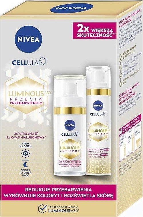 Nivea Cellular Luminous 630 zestaw krem na dzień przeciw przebarwieniom 40ml + intensywne serum na przebarwienia 30ml